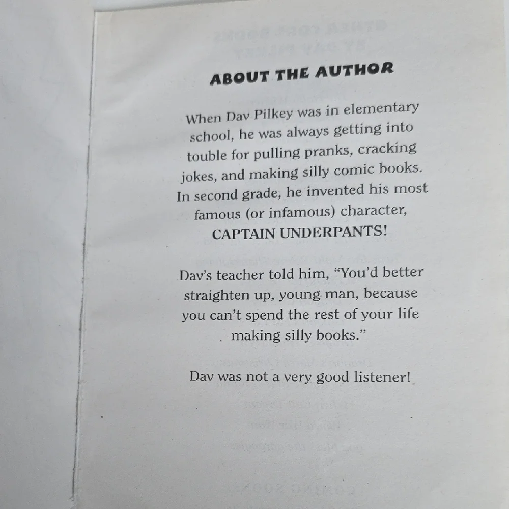 Captain Underpants - First Epic Novel By Dav Pilkey - Chapter Book